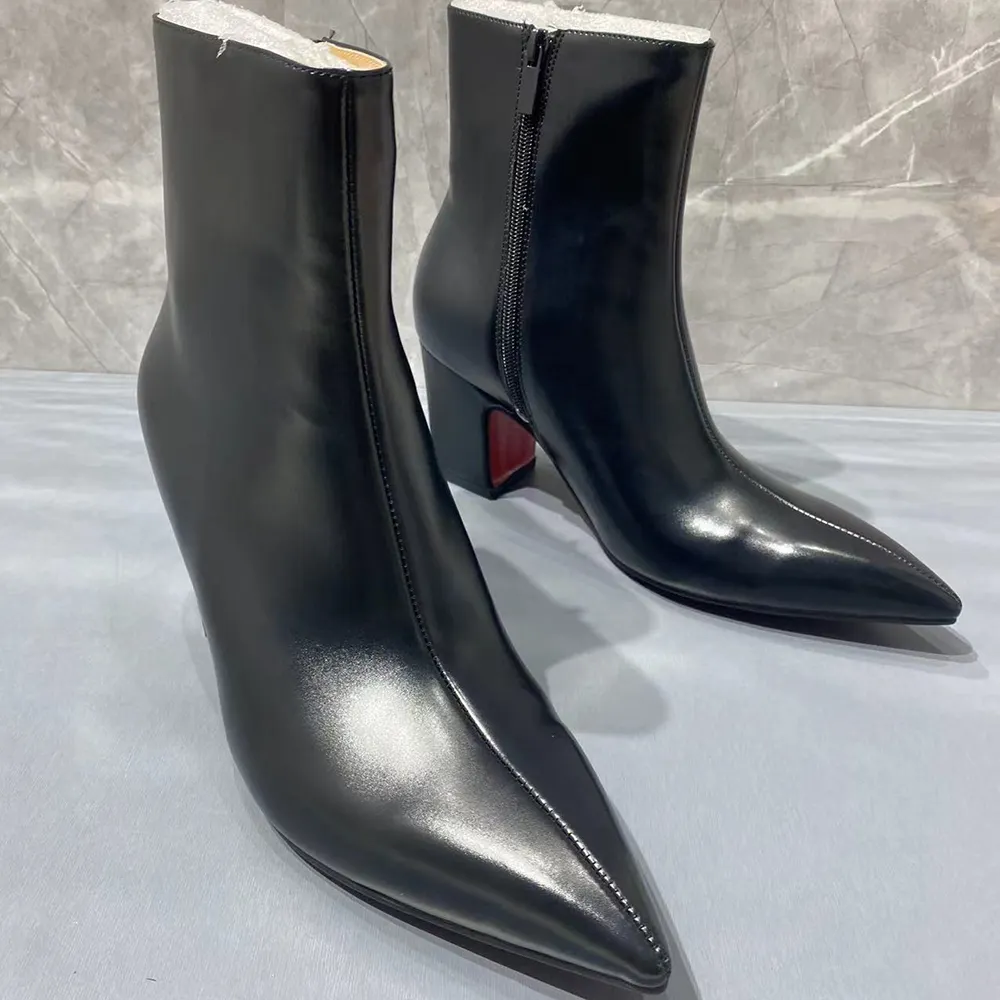 Gentleman's Block Heel Chelsea Black Pointed Toe Rock Style Party Prom Dress Wedding Red Bottom Boots-vocosishoes