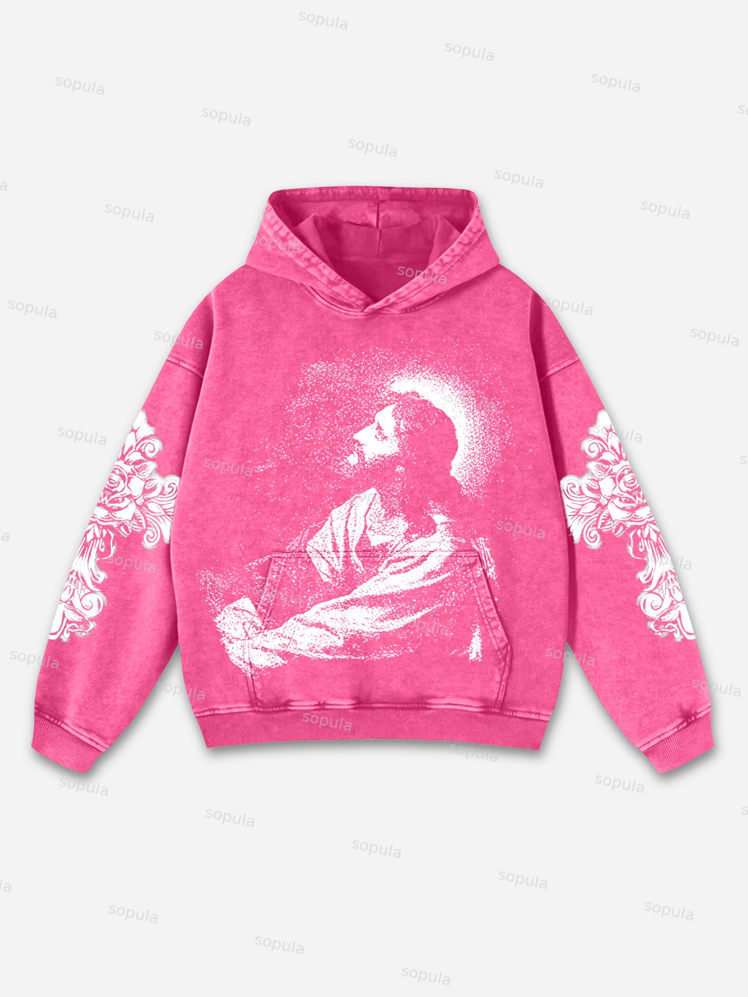 Vintage Jesus Thinker Graphic Acid Washed Oversized Hoodie - Sopula｜Premium Graphic Tees & Graphic Clothing