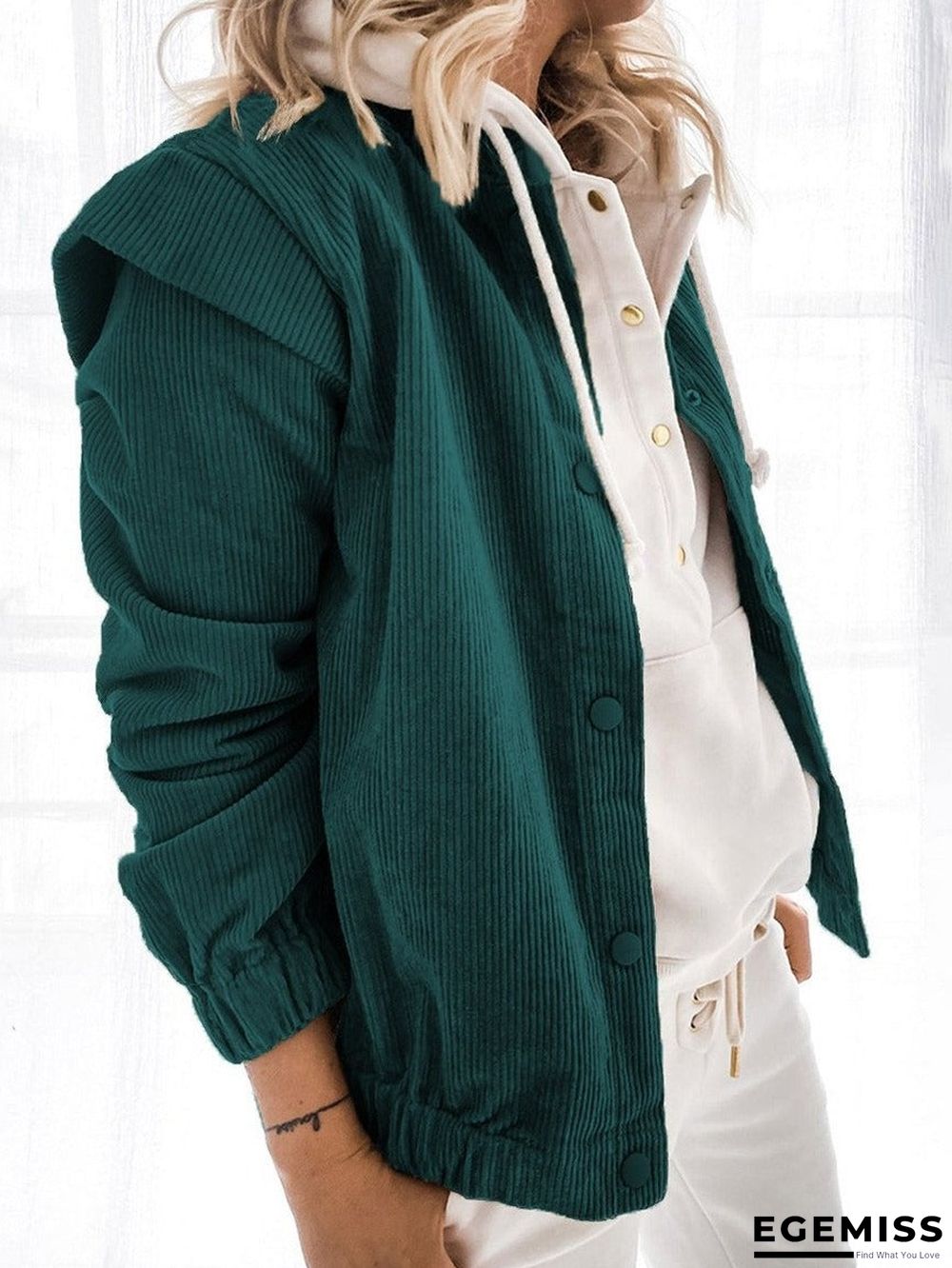 Casual Solid Color Corduroy Loose Long-sleeved Stand-up Collar Coat | EGEMISS