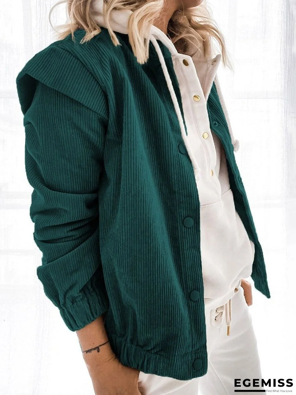 Casual Solid Color Corduroy Loose Long-sleeved Stand-up Collar Coat | EGEMISS