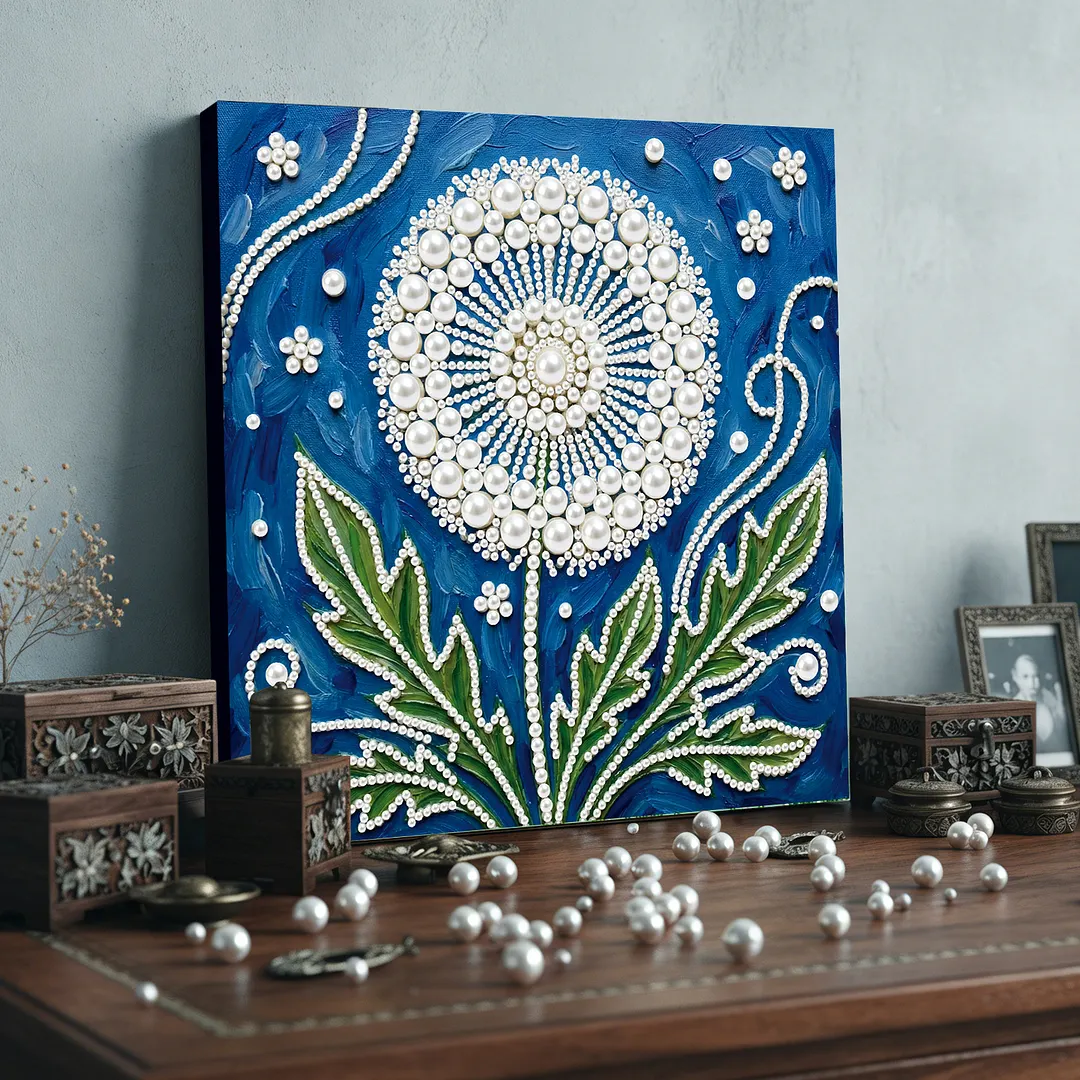 Dandelion DIY Pearl Painting Kit with Frame 25x25cm Pearl Gem Paintings Picture Arts Craft for Adults Beginners Gift Home Wall Decor