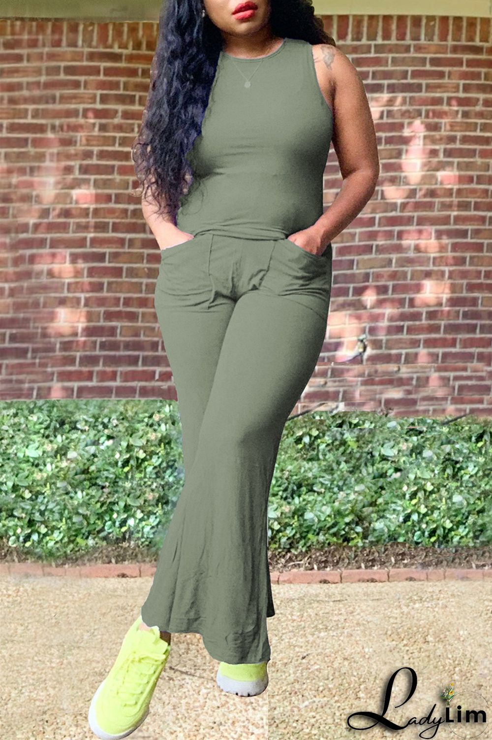 Purple Fashion Casual Solid Split Joint O Neck Sleeveless Two Pieces