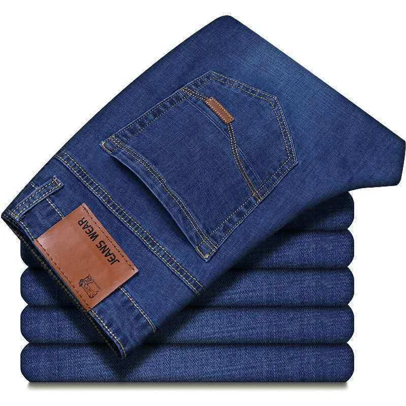 Spring Autumn 2021 Men's Smart Jeans Business Fashion Straight Regular Blue Stretch Denim Trousers Classic Men Plus Size 28-40