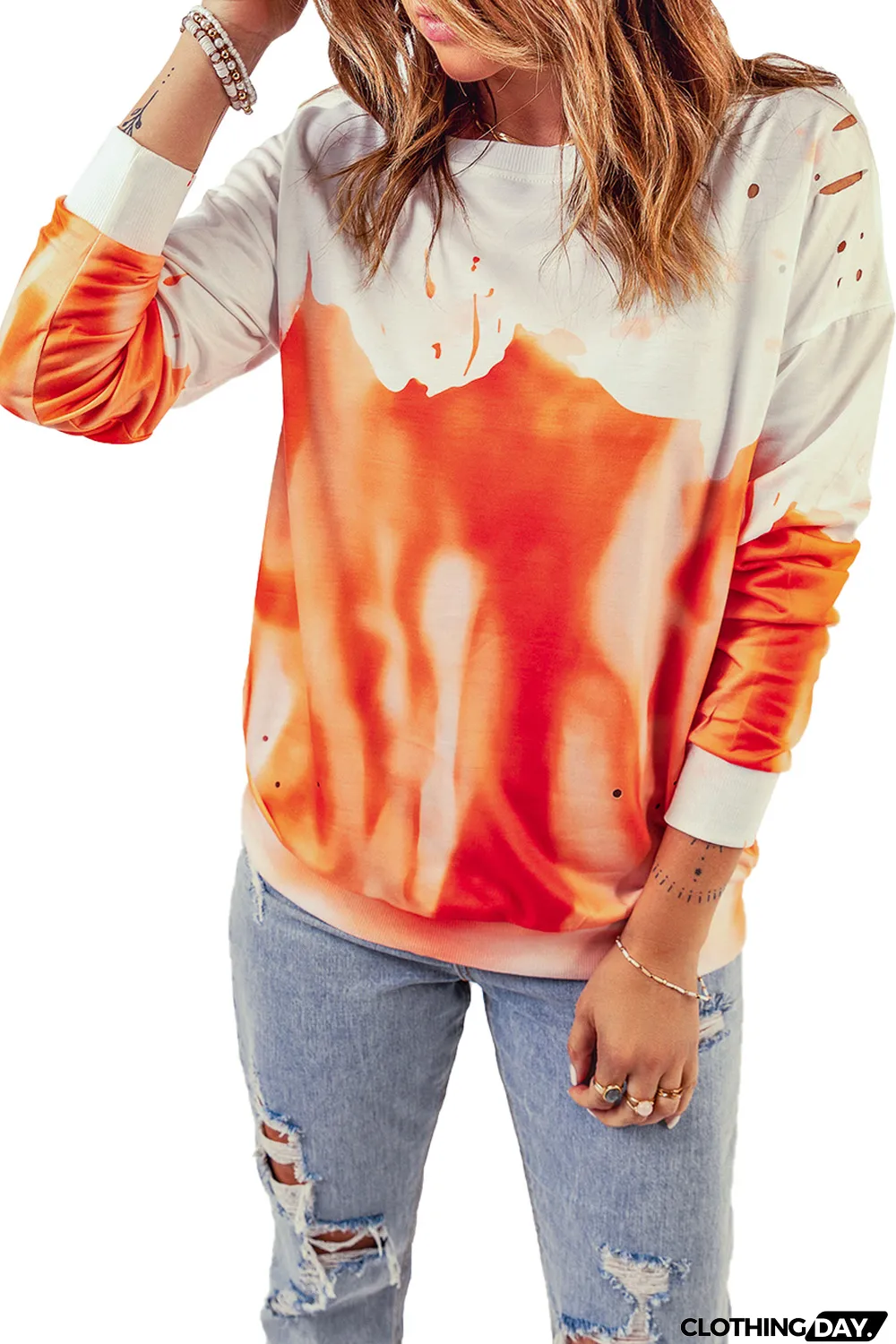 Orange Tie-dye Print Oversized Sweatshirt