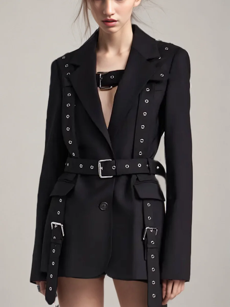 Toloer Toloer Color Advanced Sense Coat 2024 Autumn Tail New Fashion Rivets Waist Long Sleeves In The Long Hanging Sense Suit Woman-Outfit Ideas
