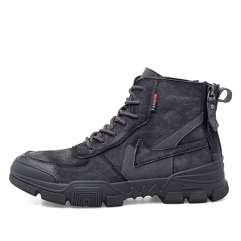 Retro Ankle Boots mens Warm Comfortable Wear-resistant Sole shoes Man Winter Motorcycle Boots back zip Male Walking Boots New