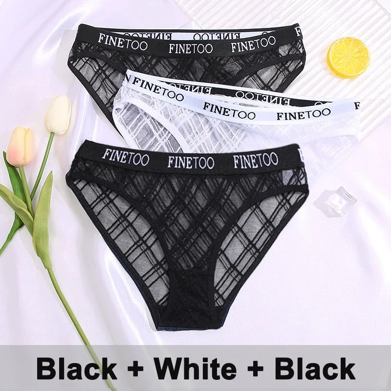 3PCS/Set Lace Panties Women's Lingerie Underwear Perspective Sexy Panties Female Underpanties Grid Mesh Design Briefs Pantys