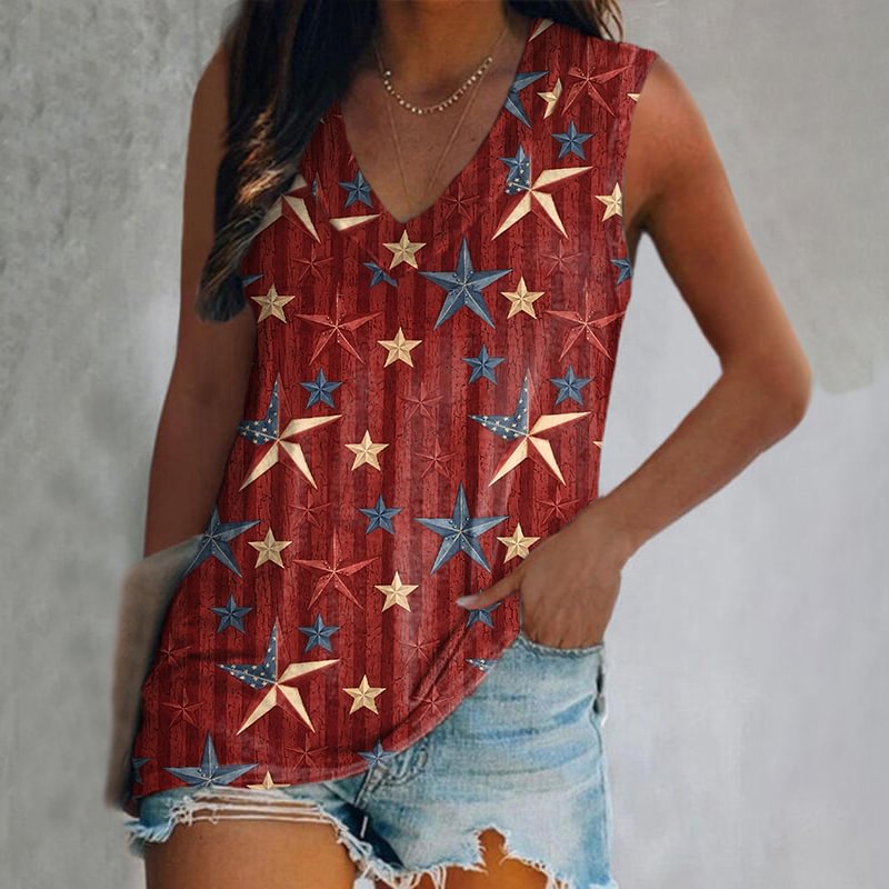 Women's American Star Printing Striped Vest