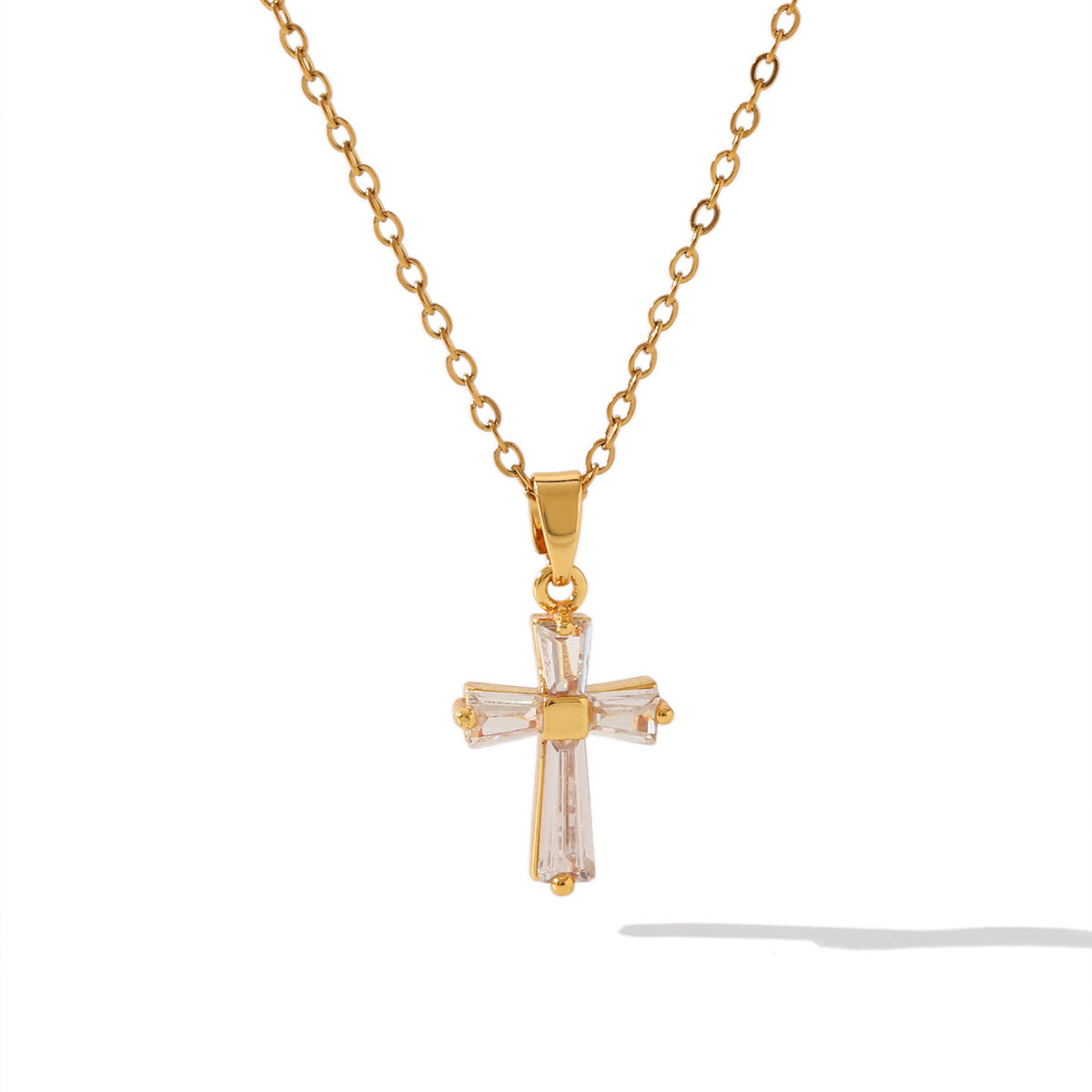 18K Gold Stainless Steel Cross Inlaid Zircon Pendant Necklace Female Ins Titanium Steel Necklace