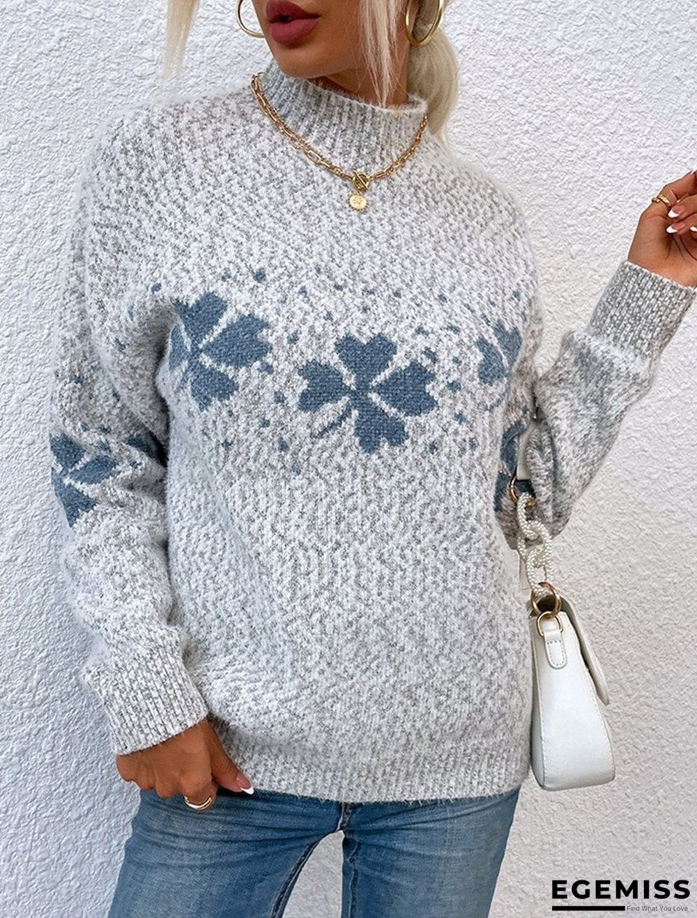 Casual Half Turtleneck Snowflake Pullover | EGEMISS