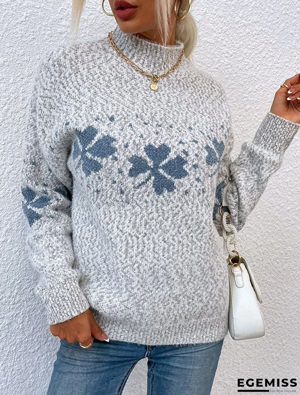 Casual Half Turtleneck Snowflake Pullover | EGEMISS