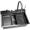 [US Local Warehouse] Stainless Steel Kitchen Sink with Pull-Out Swivel Faucet Double Waterfall Sinks