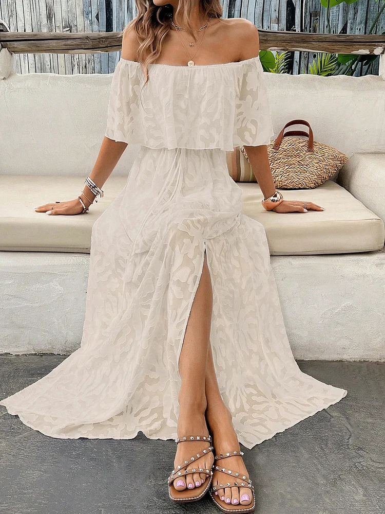 Women's Summer Bohemian Dress off Shoulder Lace Floral Vacation Holiday Dress