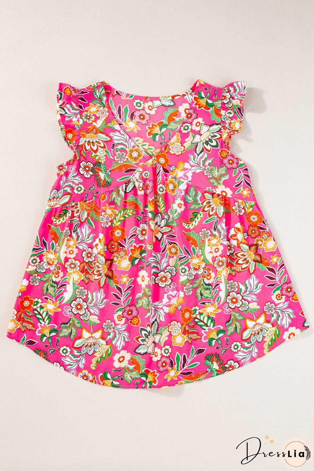 Rose Floral V Neck Ruffle Tank Top