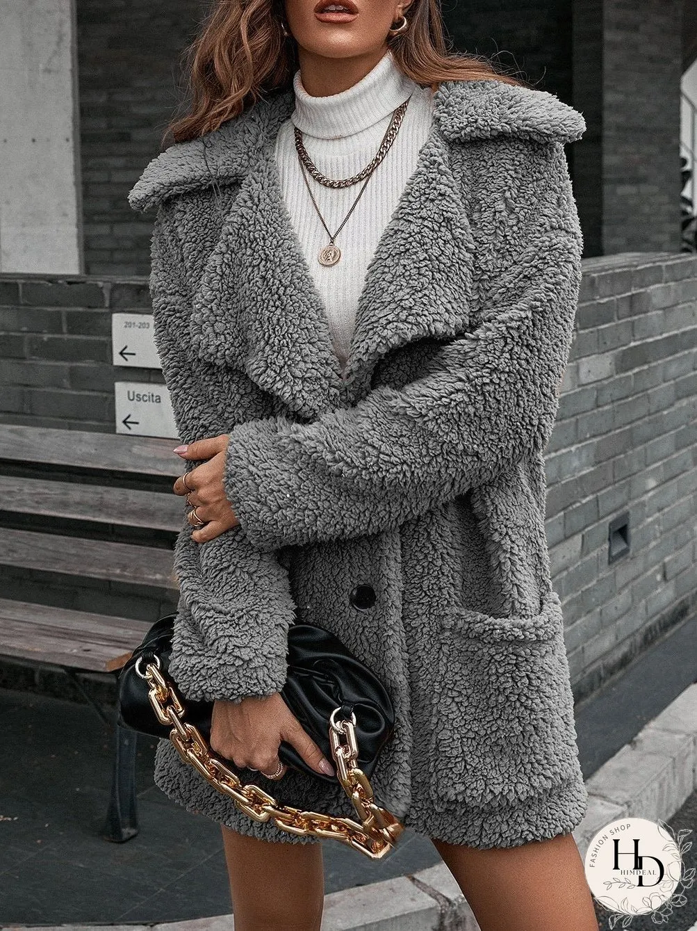 Coats Bubble Fluff Loose Lapel Pocket Trench Coat for Women