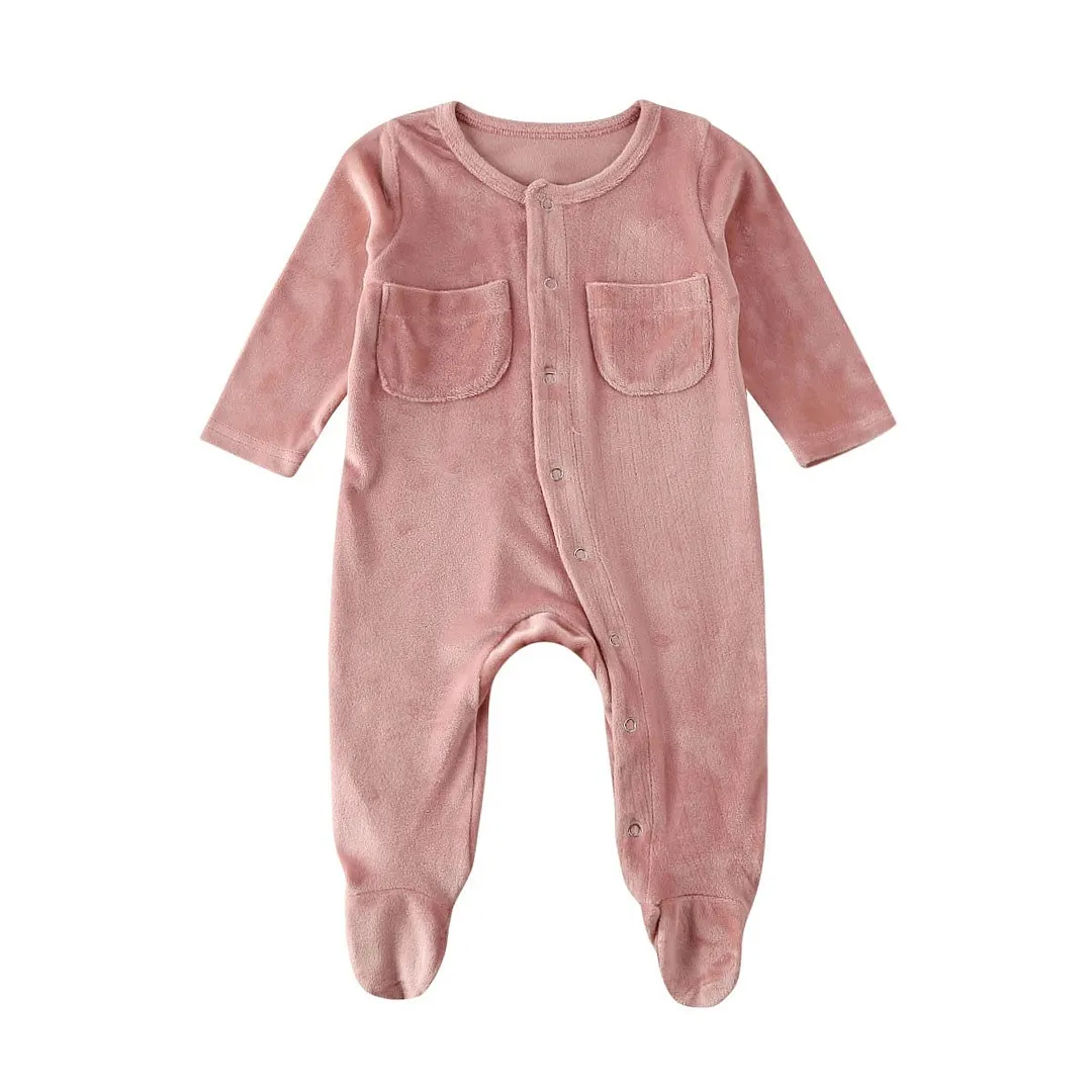 2020 Baby Summer Clothing Newborn Infant Baby Girl Boy Clothes Velvet  Footies Solid Long Sleeve Jumpsuit Outfits 0-18M