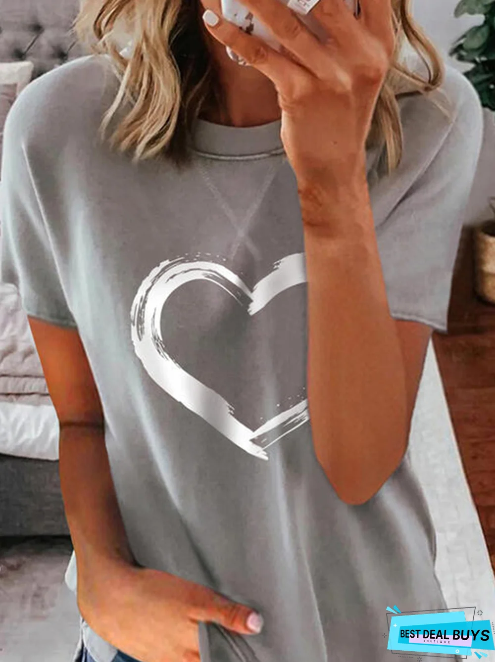 Printed Cotton-Blend Short Sleeve Crew Neck T-shirt