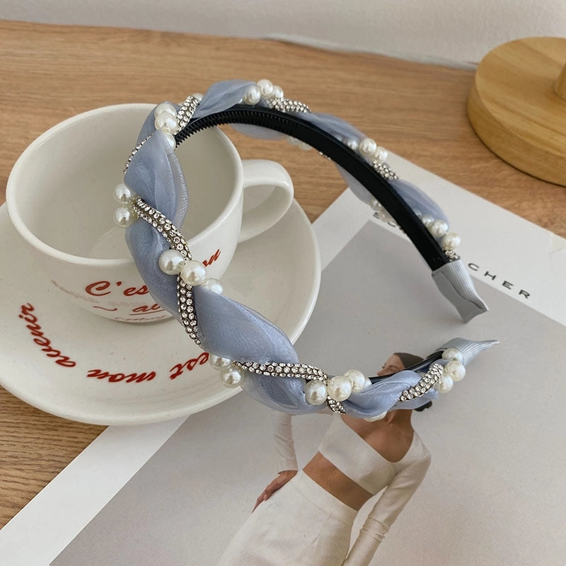 Women’s Fashion C Shape Cloth Handmade Artificial Pearls Rhinestones Hair Band