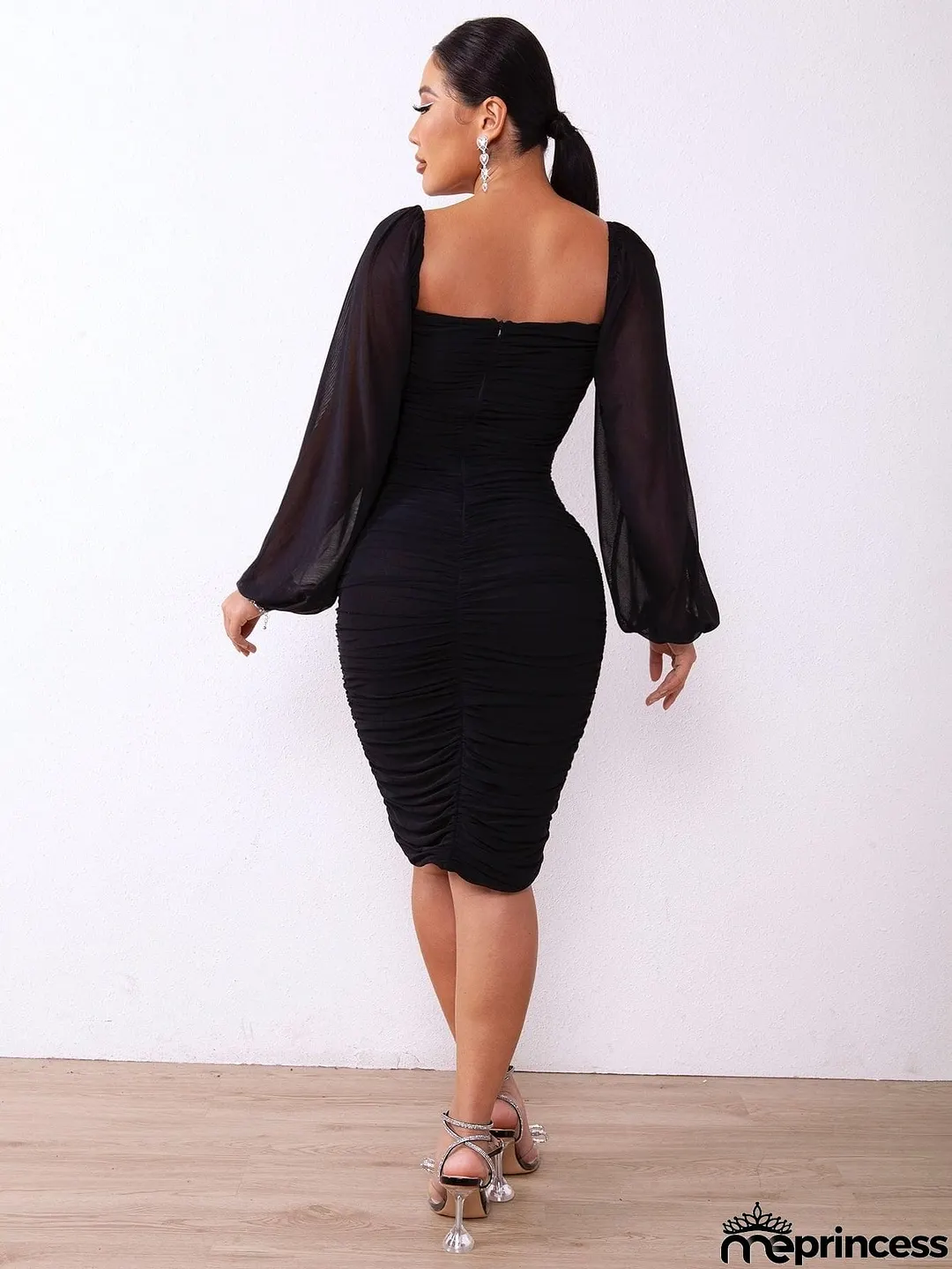 Zip-Back Ruched Bodycon Dress
