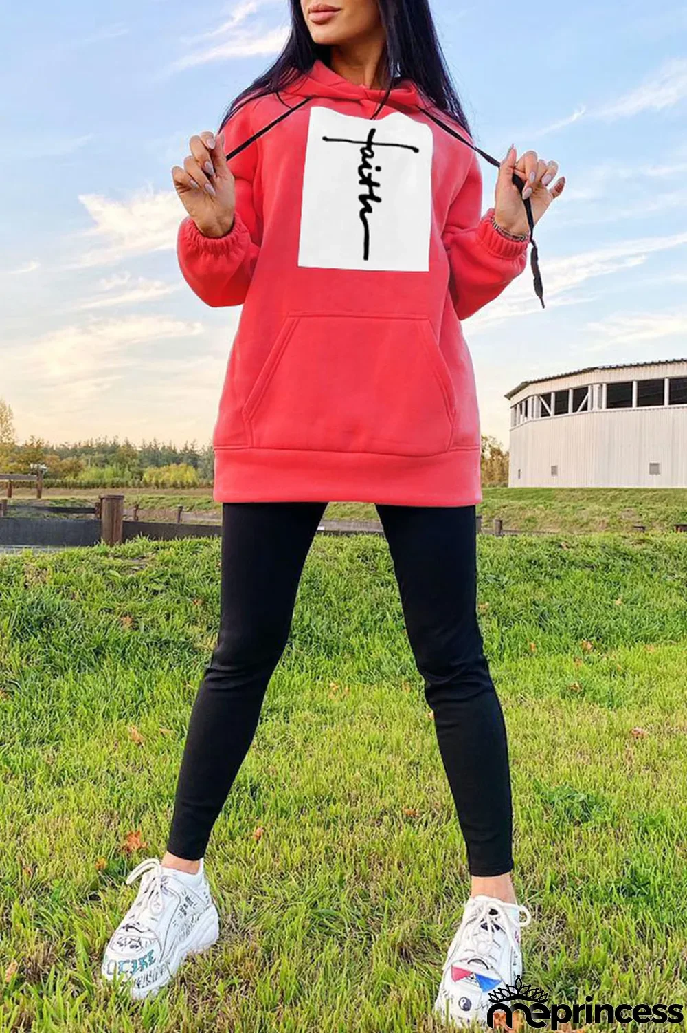 Pink Fashion Casual Print Patchwork Hooded Collar Tops