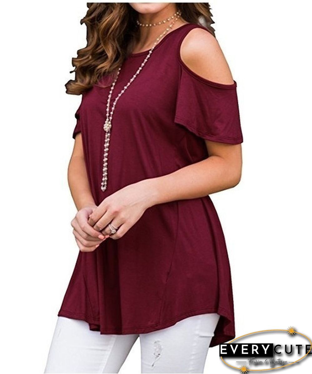 Plus Size XS-6XL Summer Womens Fashion Cold Shoulder Shirts Casual Loose Short Sleeve Crew Neck Floral Tunic Tops Blouses