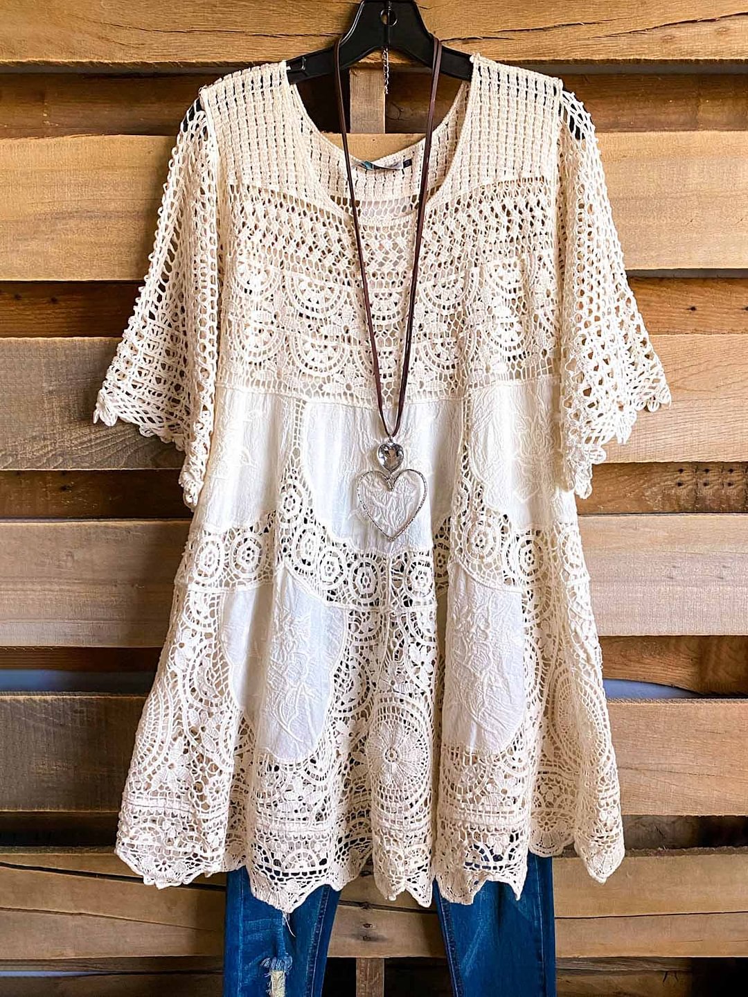 Casual Lace Woven Cotton Short Sleeve Dress