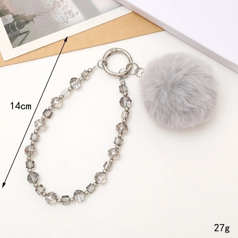 Basic Commute Round Arylic Plush Beaded Keychain