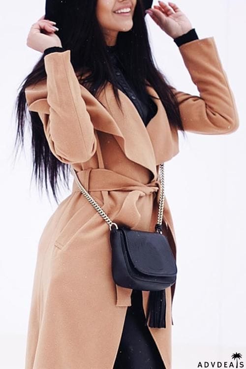 Lapel Woolen Coat With Belt