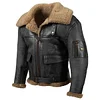 Men Vintage Distressed Real Fur RAF B3 Bomber Genuine Sheepskin Leather Jacket by Inlyline