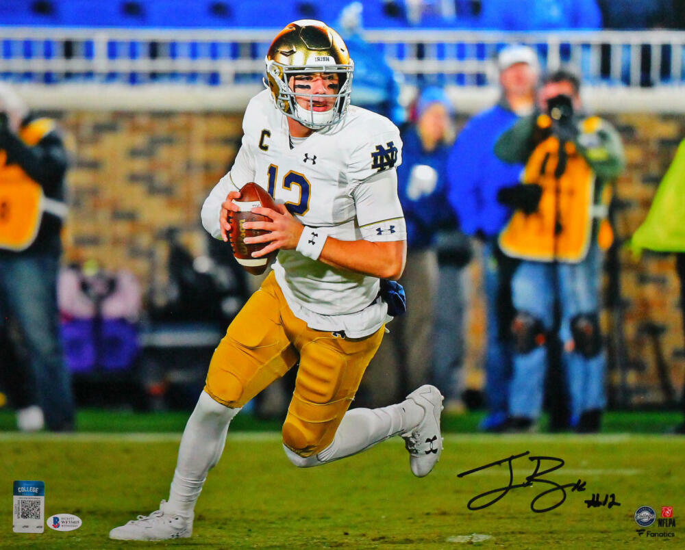 Ian Book Autographed Notre Dame Running w/ Ball 16x20 FP Photo Poster painting- Beckett W *Black