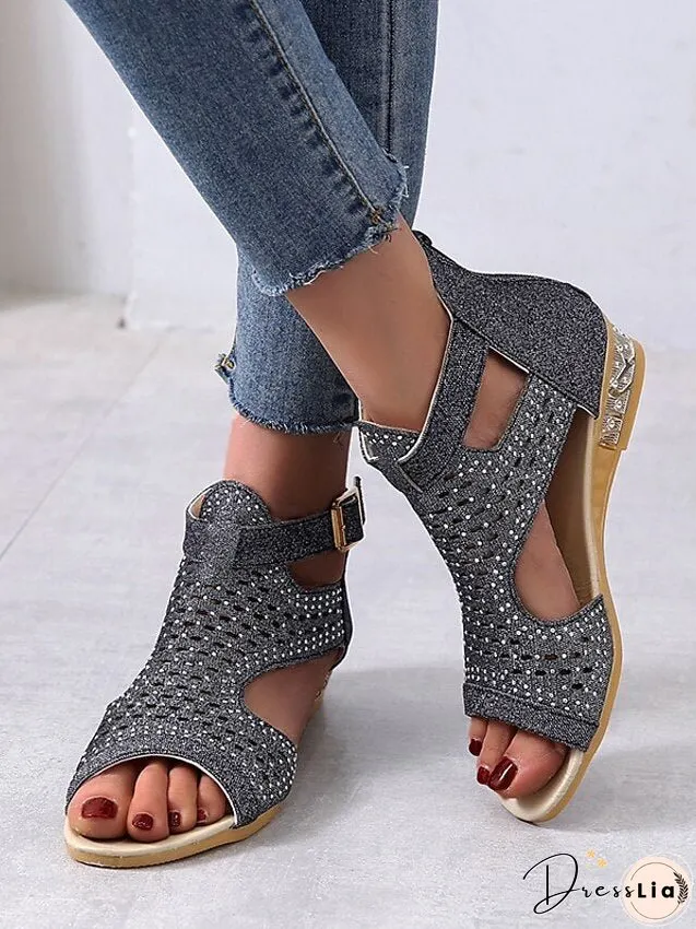 Womens Sandals Wedge Plus Size Party Outdoor Work Summer Spring Rhinestone Heel Peep Toe