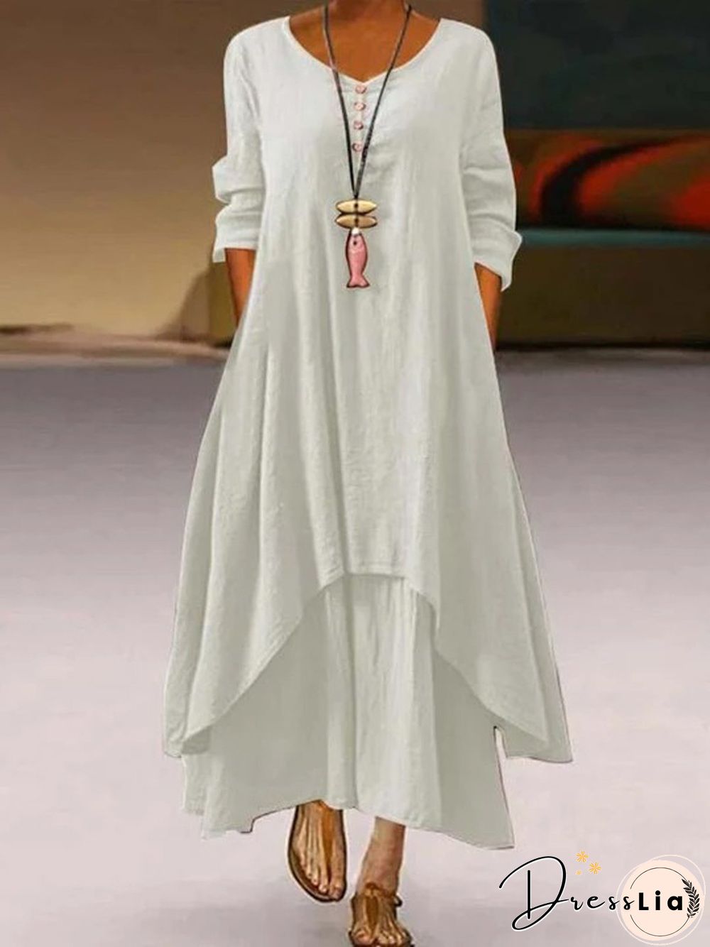 Womens Casual Buttoned Asymmetric Maxi Dresses