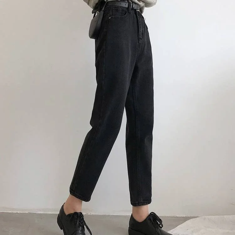 Plus Size Women High Waist Jeans Streetwear Vintage Black All Match 5XL Womens Korean Fashion Stretch Casual Trousers Boyfriend