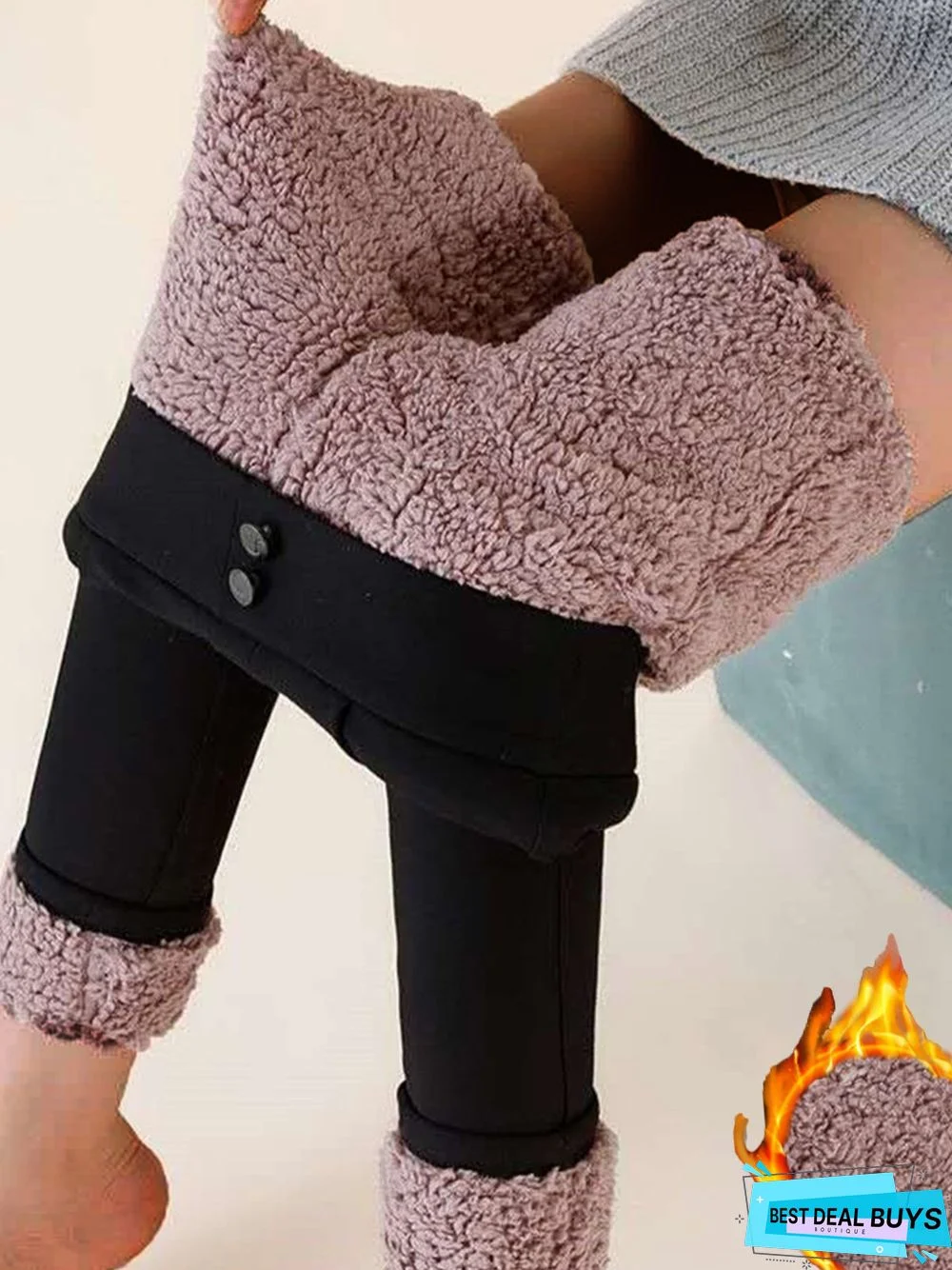 Casual Fluff/Granular Fleece Fabric Plain Leggings