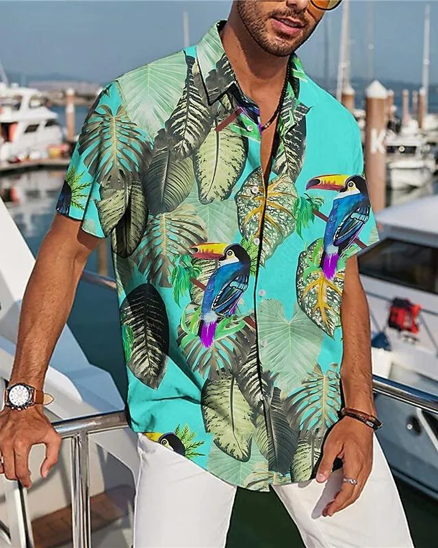 Casual Hawaiian Print Short Sleeve Men's Shirt at Hiphopee