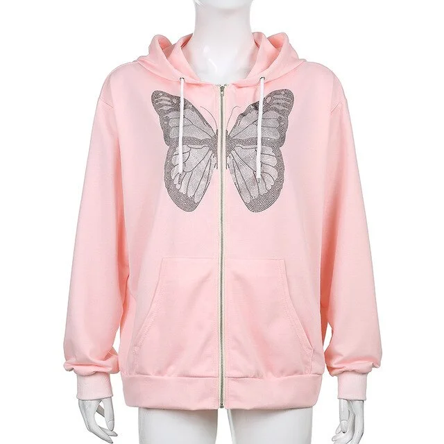 Women Hip Hop Streetwear Hooded Jacket Angel Dark Print Jacket Coat Harajuku Cotton Autumn Punk Winter Jacket Outwear Zipp