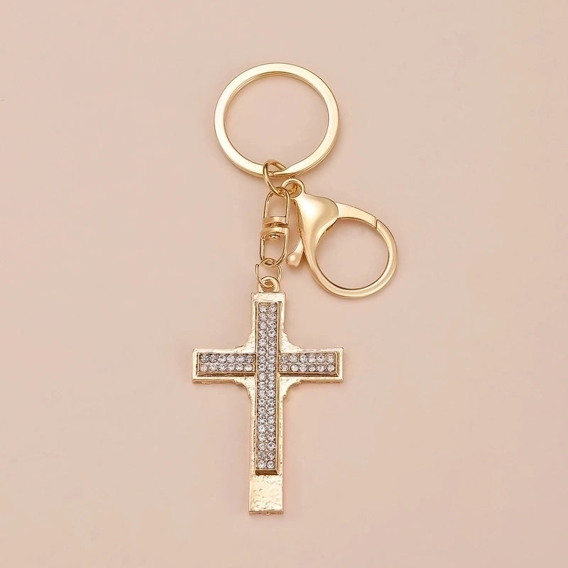 Minimalist Cross Alloy Inlay Rhinestones Women’s Keychain