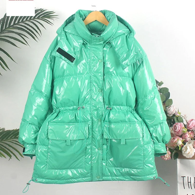 2021 90% White Duck Down Jacket Winter Bright Coat Women Snow Clothes Loose Medium long Female Down Parka Oversize