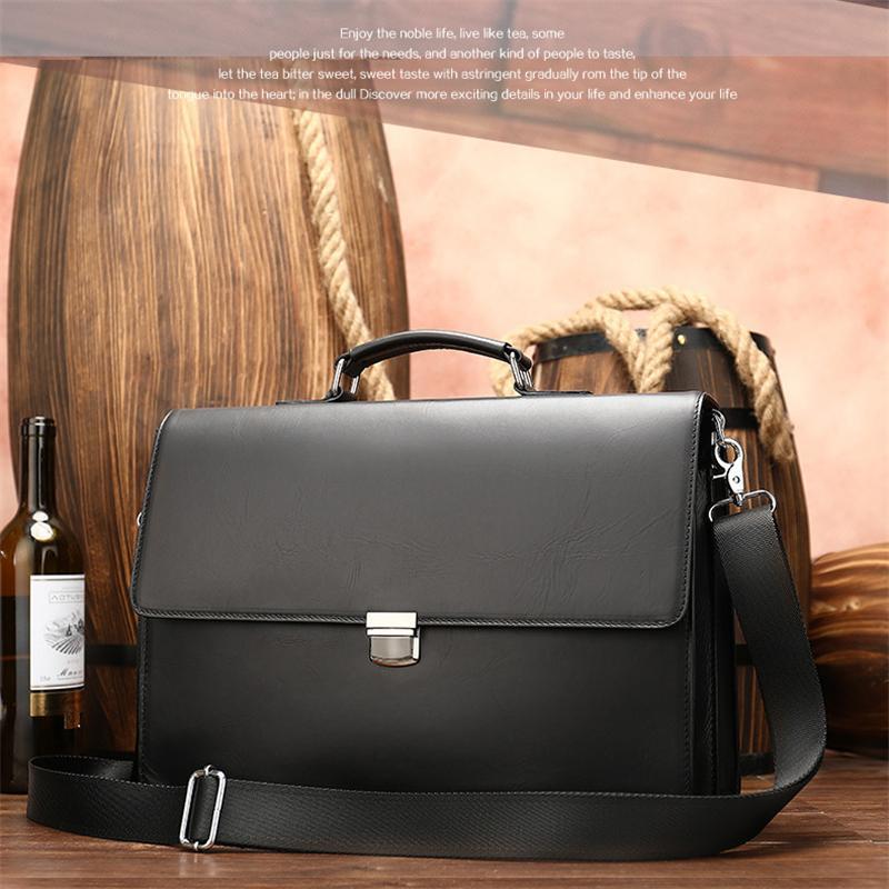 Business Portable Briefcase Retro Leather Large Capacity Waterproof Crossbody Bag