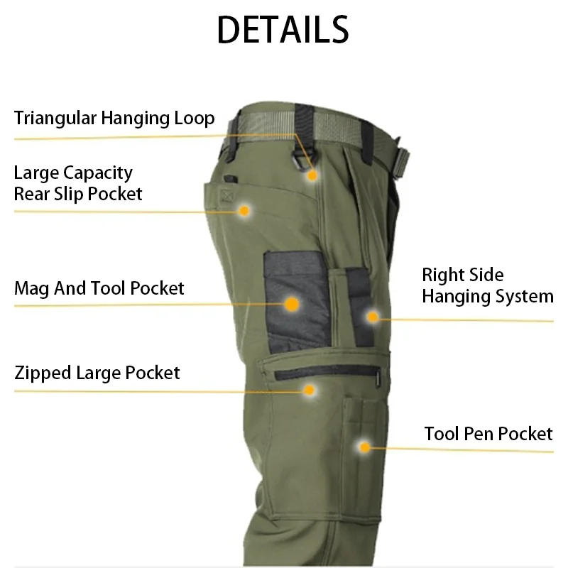 Taktische Arbeitshose f&uuml;r Herren, warme, fleecegef&uuml;tterte Wanderhose mit mehreren Taschen, geeignet zum Wandern und f&uuml;r Arbeiten im Freien.