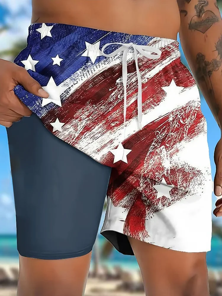 Men's Independence Day Printed Double Layer Shorts