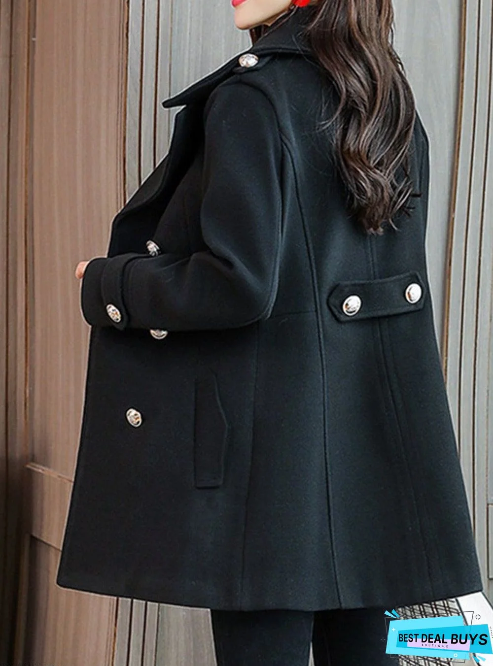 Woolen Women's Coat Double-Breasted Women's Coat