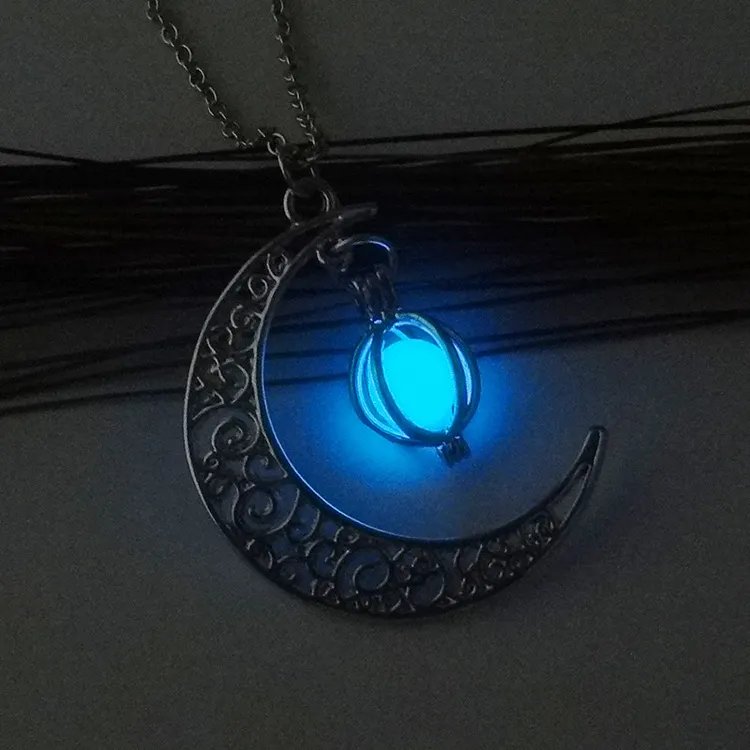 Glowing Birdcage Hollow Moon Necklace Jewelry