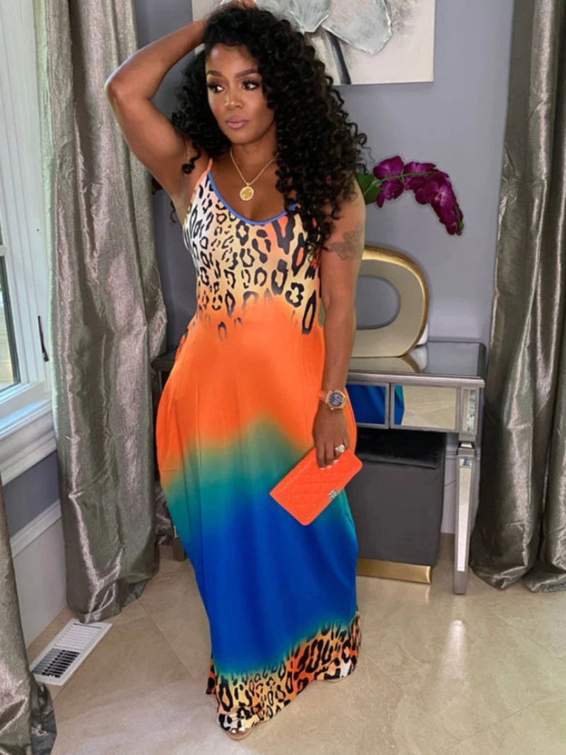 2022  New Summer fashion Leopard Print Gorgeous Sleeveless Dress
