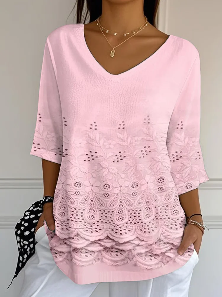 Women's Retro Floral Pink  Awareness Print Shirt