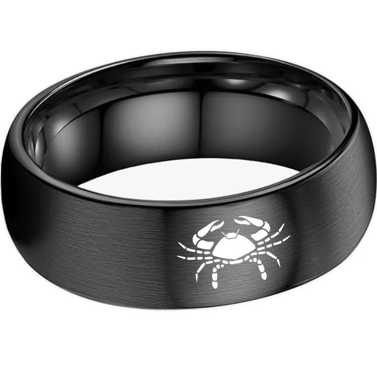 Black Cancer Couples Dome Tungsten Carbide Rings Prints Laser Design Domed Tungsten Wedding Bands 4MM 6MM 8MM