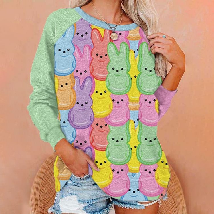 Comstylish Colorful Easter Bunny Print Sweatshirt