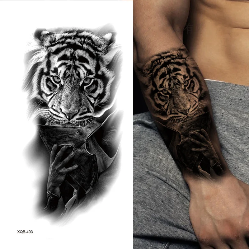 Sdrawing Forest Tattoo Sticker for Men Women Tiger Wolf Death Skull Temporary Tattoo Fake Henna Skeleton King Animal Tatoo Pattern