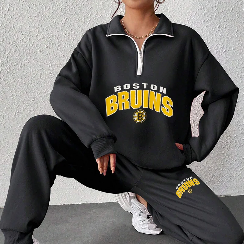 Supports Boston Bruins Hockey Printed Sweatshirt And Sweatpants Set