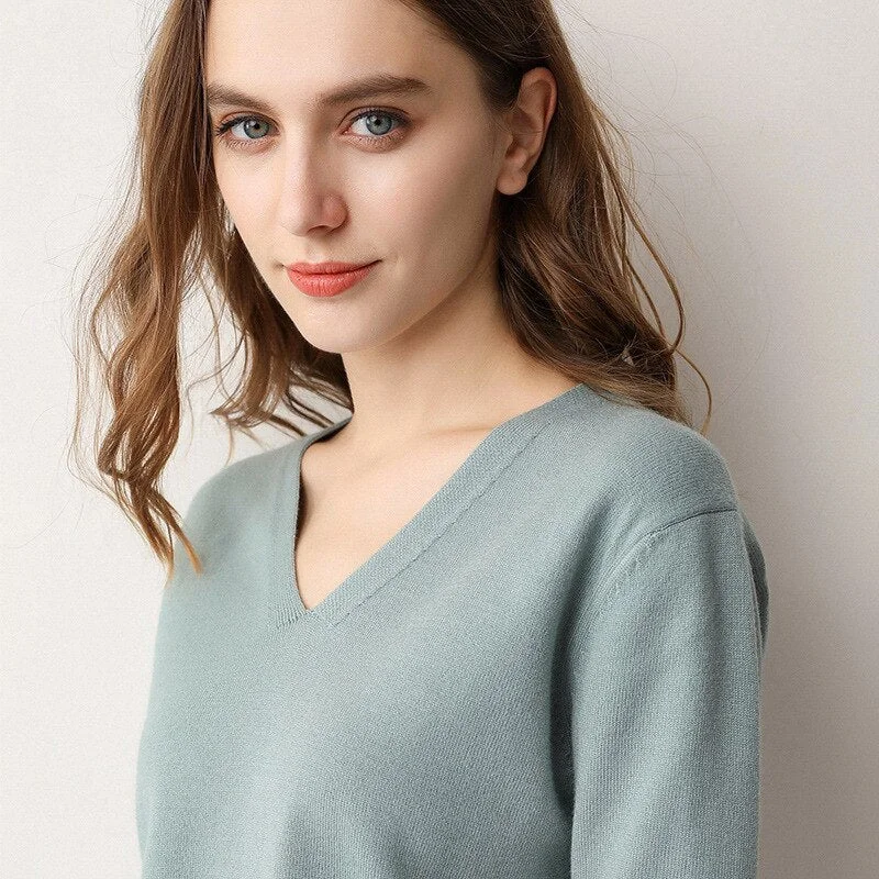 Women Sweater 2020 New V-neck Female Long-sleeved Knitted Pullover Jumper Pull Femme Clothes White Loose Thin Good Quality